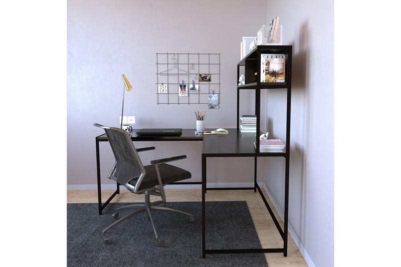 DOYRAN Hörnskrivbord 154 cm med Förvaring Hyllor Svart - Möbler - Hemmakontor - Skrivbord