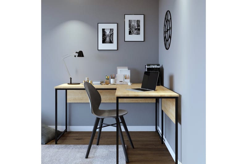 DOYRAN Hörnskrivbord 160 cm Natur/Svart - Möbler - Hemmakontor - Skrivbord