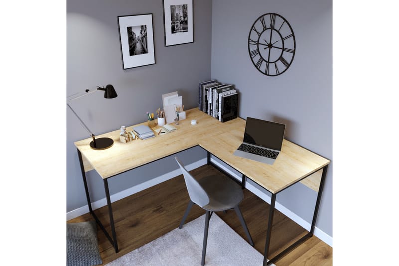 DOYRAN Hörnskrivbord 160 cm Natur/Svart - Möbler - Hemmakontor - Skrivbord