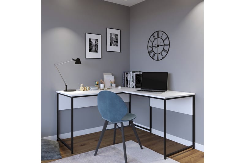 DOYRAN Hörnskrivbord 160 cm Vit/Svart - Möbler - Hemmakontor - Skrivbord