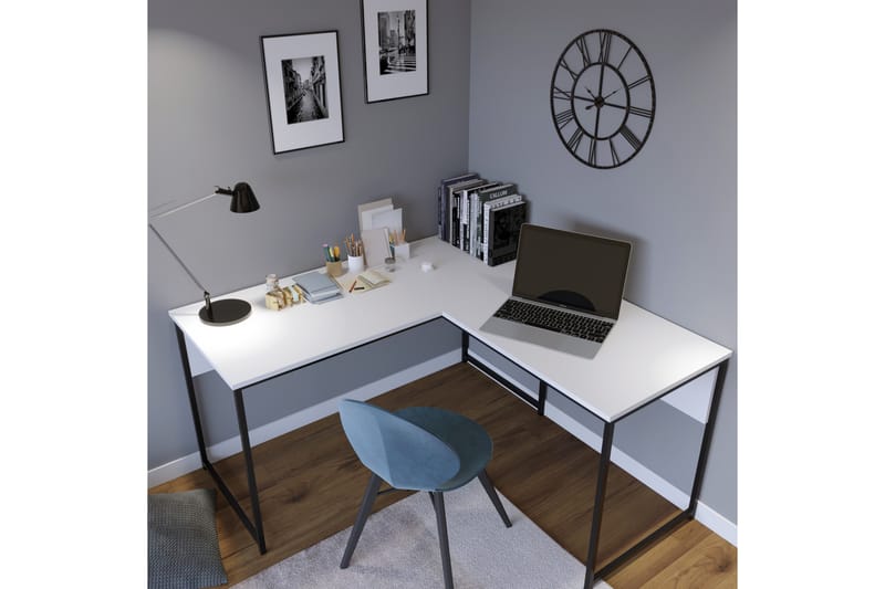 DOYRAN Hörnskrivbord 160 cm Vit/Svart - Möbler - Hemmakontor - Skrivbord