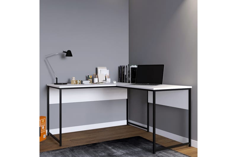 DOYRAN Hörnskrivbord 160 cm Vit/Svart - Möbler - Hemmakontor - Skrivbord