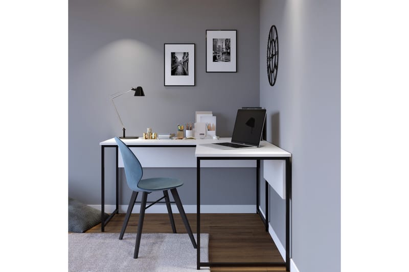 DOYRAN Hörnskrivbord 160 cm Vit/Svart - Möbler - Hemmakontor - Skrivbord