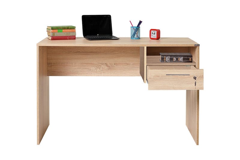 DUMELE Skrivbord 120 cm med Förvaring Hyllor + Låsbar Låda N - Skrivbord - Bord