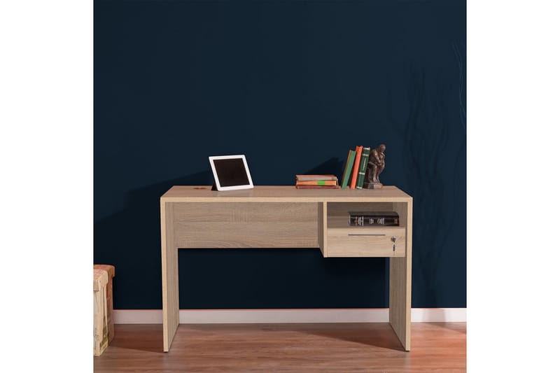 DUMELE Skrivbord 120 cm med Förvaring Hyllor + Låsbar Låda N - Skrivbord - Bord