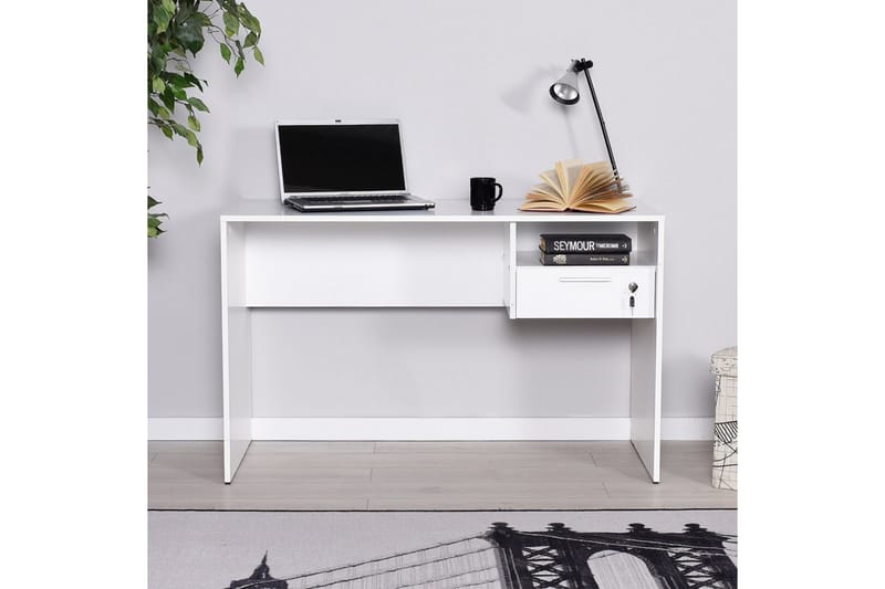 DUMELE Skrivbord 120 cm med Förvaring Hyllor + Låsbar Låda V - Skrivbord - Bord