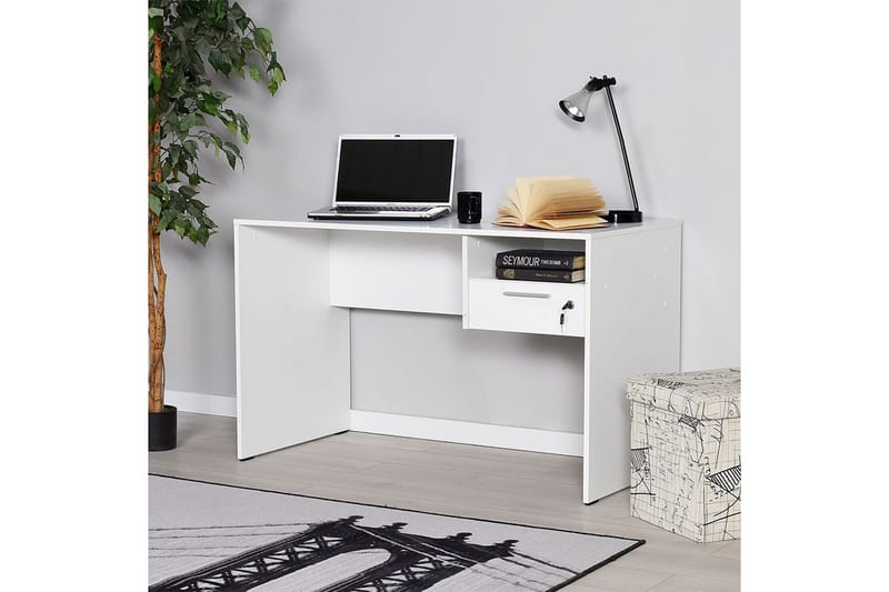 DUMELE Skrivbord 120 cm med Förvaring Hyllor + Låsbar Låda V - Möbler - Hemmakontor - Skrivbord
