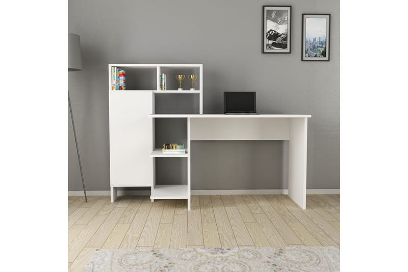 DUMELE Skrivbord 135 cm med Förvaring Hyllor + Skåp Vit - Möbler - Hemmakontor - Skrivbord