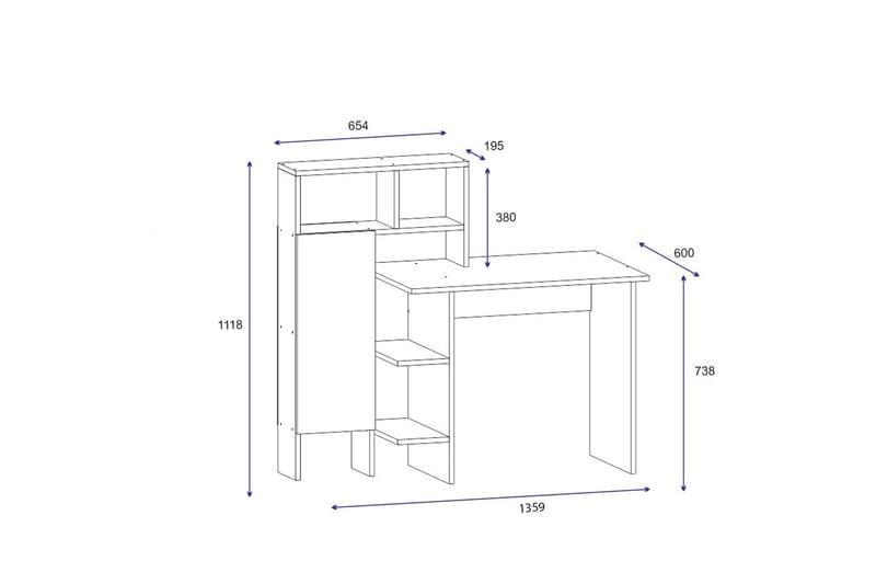 DUMELE Skrivbord 135 cm med Förvaring Hyllor + Skåp Vit - Möbler - Hemmakontor - Skrivbord