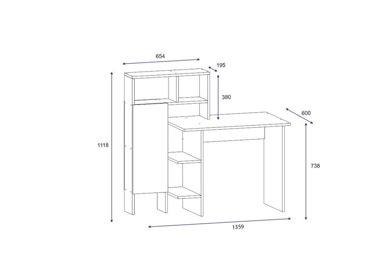 DUMELE Skrivbord 135 cm med Förvaring Hyllor + Skåp Vit - Skrivbord - Bord