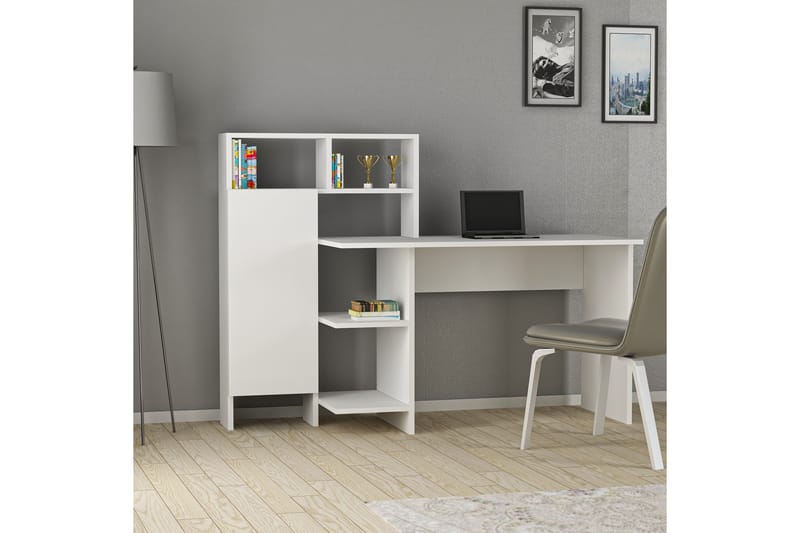 DUMELE Skrivbord 135 cm med Förvaring Hyllor + Skåp Vit - Möbler - Hemmakontor - Skrivbord