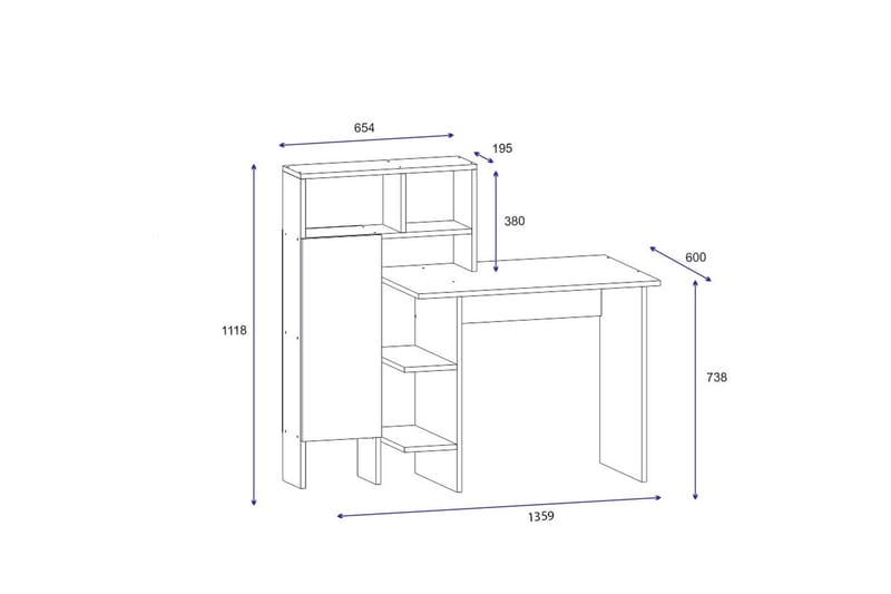 DUMELE Skrivbord 135 cm med Förvaring Hyllor+Skåp Antracit/N - Skrivbord - Bord
