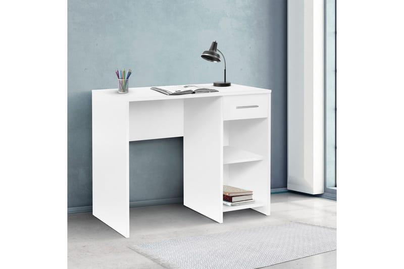 DUMELE Skrivbord 90 cm med Förvaring Låda + 2 Hyllor Vit - Skrivbord - Bord