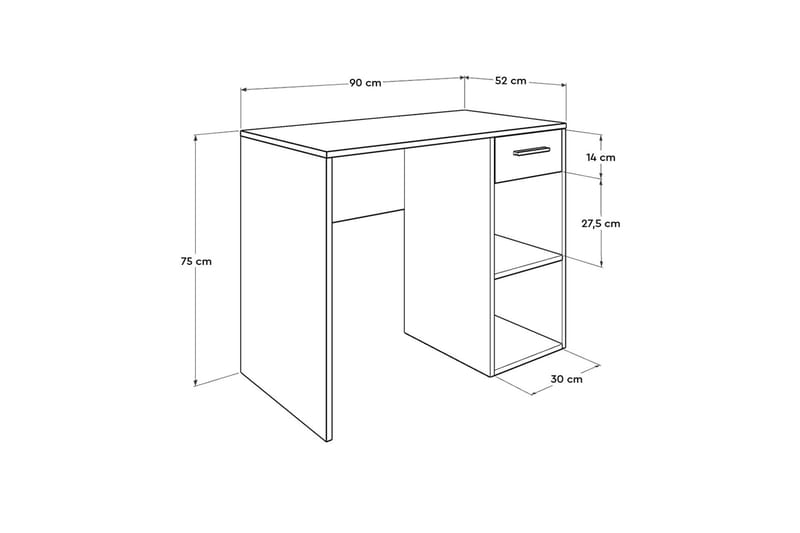 DUMELE Skrivbord 90 cm med Förvaring Låda + 2 Hyllor Vit - Skrivbord - Bord