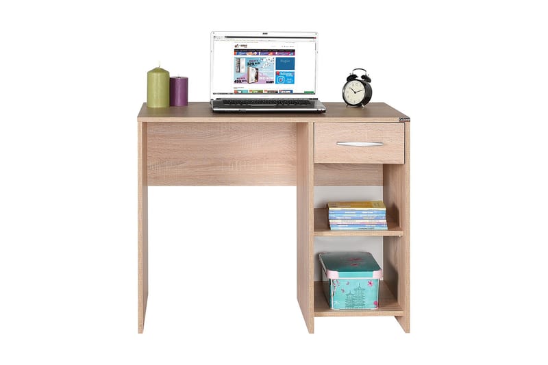 DUMELE Skrivbord 90 cm med Förvaring Låda + Hyllor Natur - Skrivbord - Bord