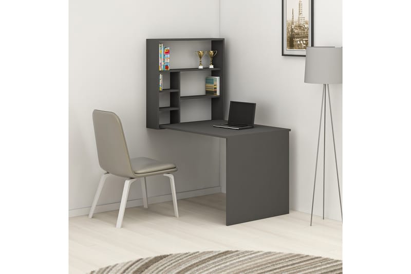 DUMELE Väggskrivbord 59 cm med Förvaring Hylla Antracit - Möbler - Hemmakontor - Skrivbord