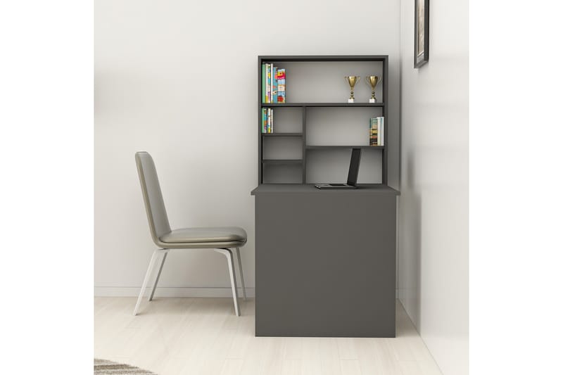 DUMELE Väggskrivbord 59 cm med Förvaring Hylla Antracit - Möbler - Hemmakontor - Skrivbord