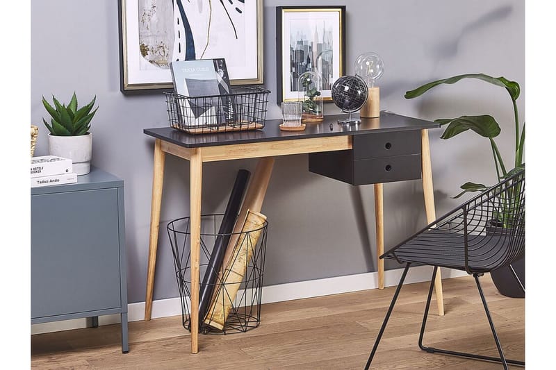 Ebeme Skrivbord 106 cm med Förvaring 2 Lådor - Svart/Ljusbrun - Möbler - Hemmakontor - Skrivbord