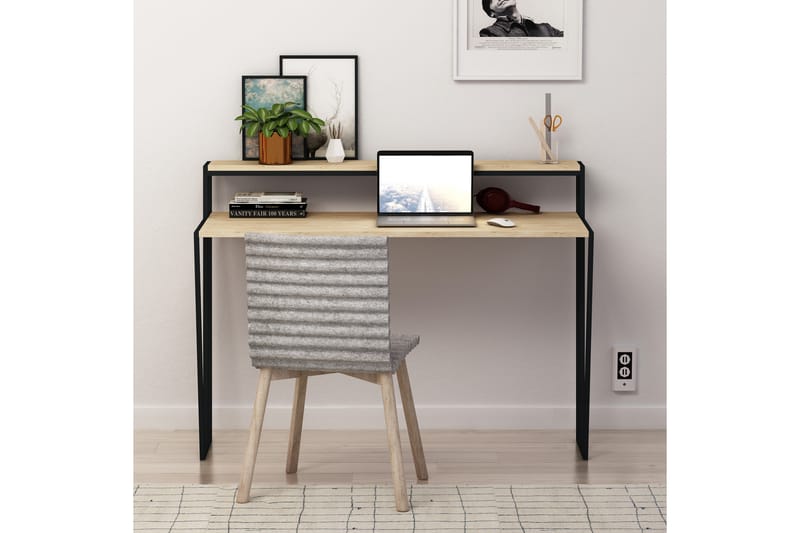 ELDGARNSÖ Skrivbord 123 cm med Förvaring Hylla Ljusbrun/Svar - Brun - Möbler - Hemmakontor - Skrivbord