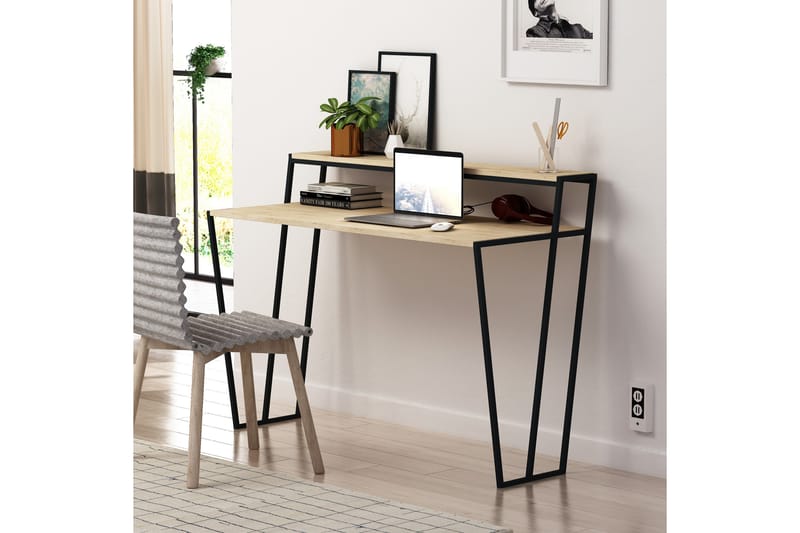 ELDGARNSÖ Skrivbord 123 cm med Förvaring Hylla Ljusbrun/Svar - Brun - Möbler - Hemmakontor - Skrivbord