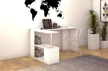 Elegancia Skrivbord 130 cm med Förvaring Hyllor L-form - Vit - Möbler - Hemmakontor - Skrivbord