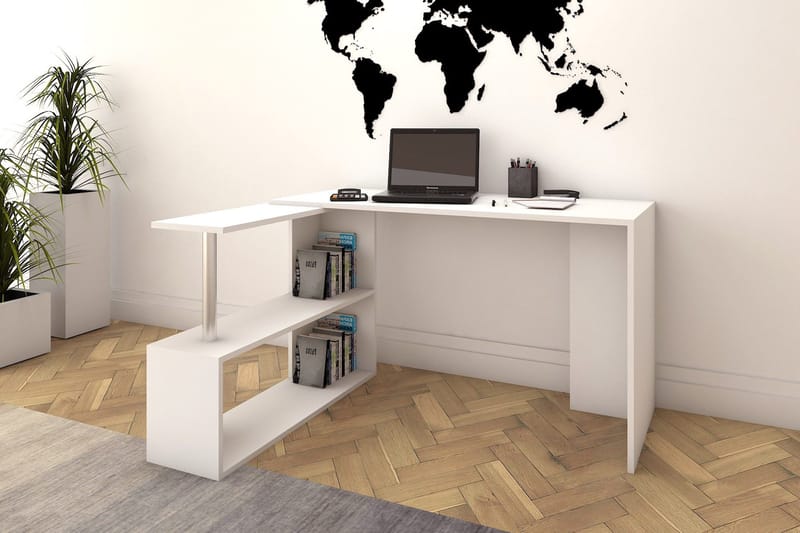 Elegancia Skrivbord 130 cm med Förvaring Hyllor L-form - Vit - Möbler - Hemmakontor - Skrivbord