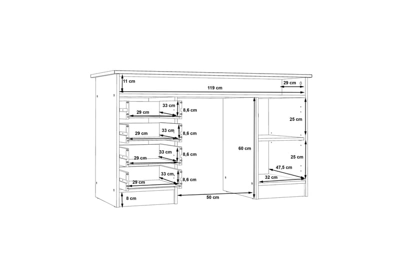 ELIMVILE Skrivbord 126 cm Vit - Skrivbord - Bord