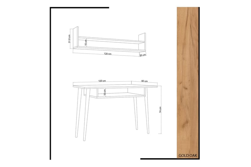 ELLINA Skrivbord 120 cm med Förvaring Vägghylla Trä - Trä - Skrivbord - Bord