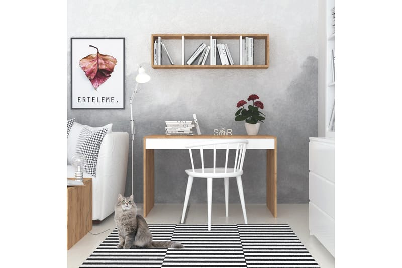 ELLINA Skrivbord 120 cm med Förvaring Vägghylla Trä/Vit - Trä - Möbler - Hemmakontor - Skrivbord