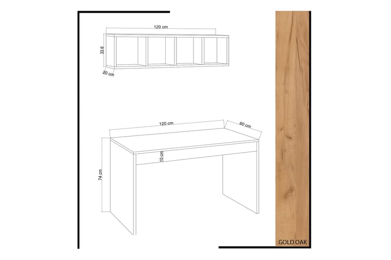 ELLINA Skrivbord 120 cm med Förvaring Vägghylla Trä/Vit - Trä - Möbler - Hemmakontor - Skrivbord