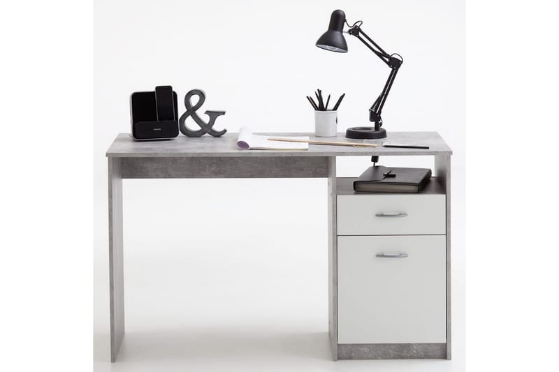 FMD Skrivbord med 1 låda 123x50x76,5 cm betong och vit - Grå - Skrivbord - Bord