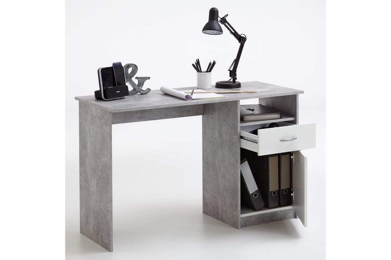 FMD Skrivbord med 1 låda 123x50x76,5 cm betong och vit - Grå - Skrivbord - Bord