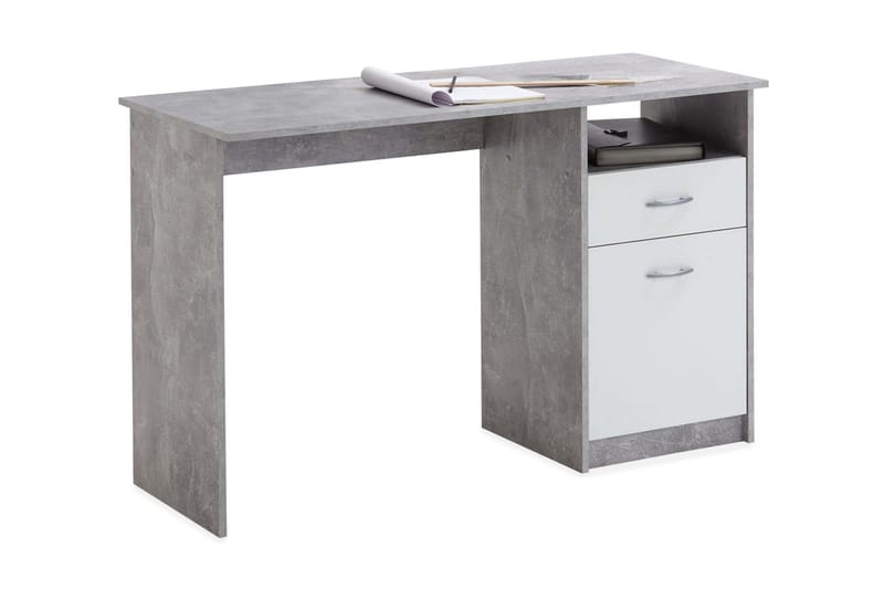 FMD Skrivbord med 1 låda 123x50x76,5 cm betong och vit - Grå - Bord - Skrivbord