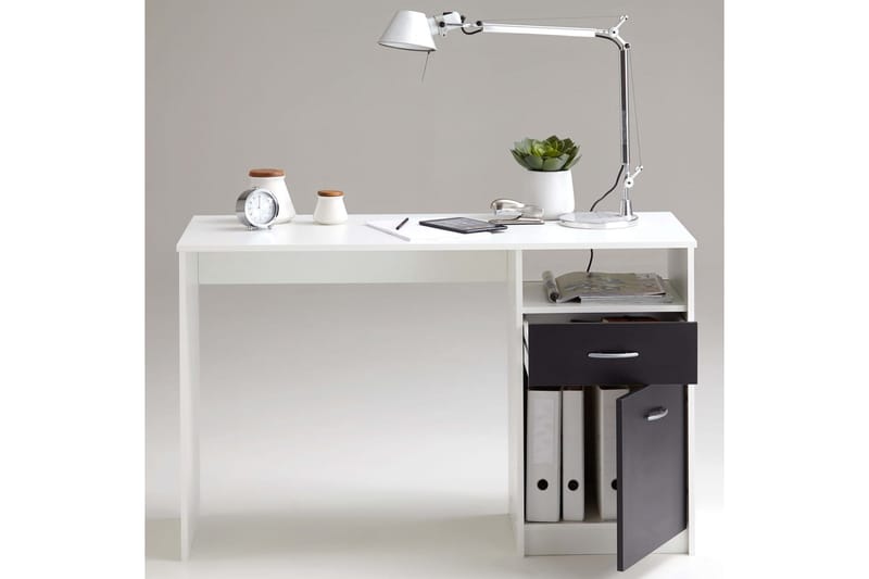 FMD Skrivbord med 1 låda 123x50x76,5 cm vit och svart - Vit - Skrivbord - Bord