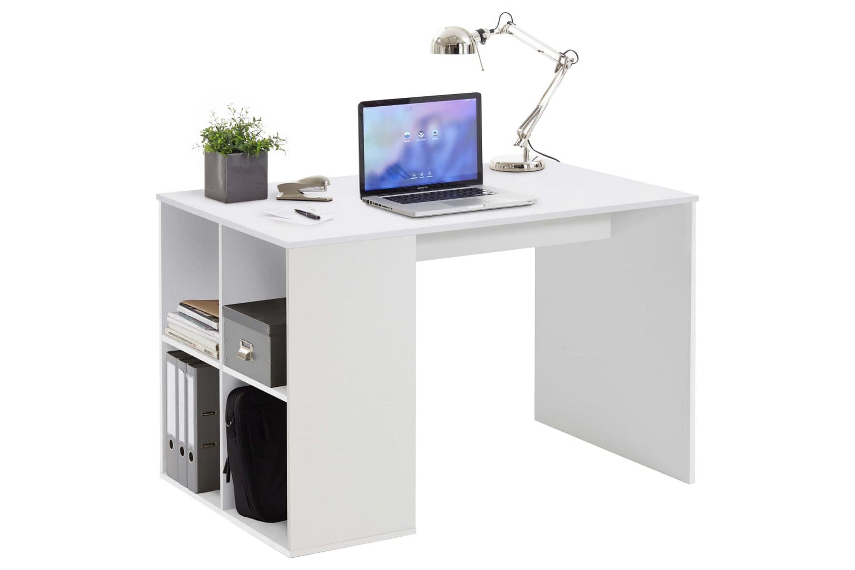 FMD Skrivbord med sidohyllor 117×72,9×73,5 cm vit – Vit