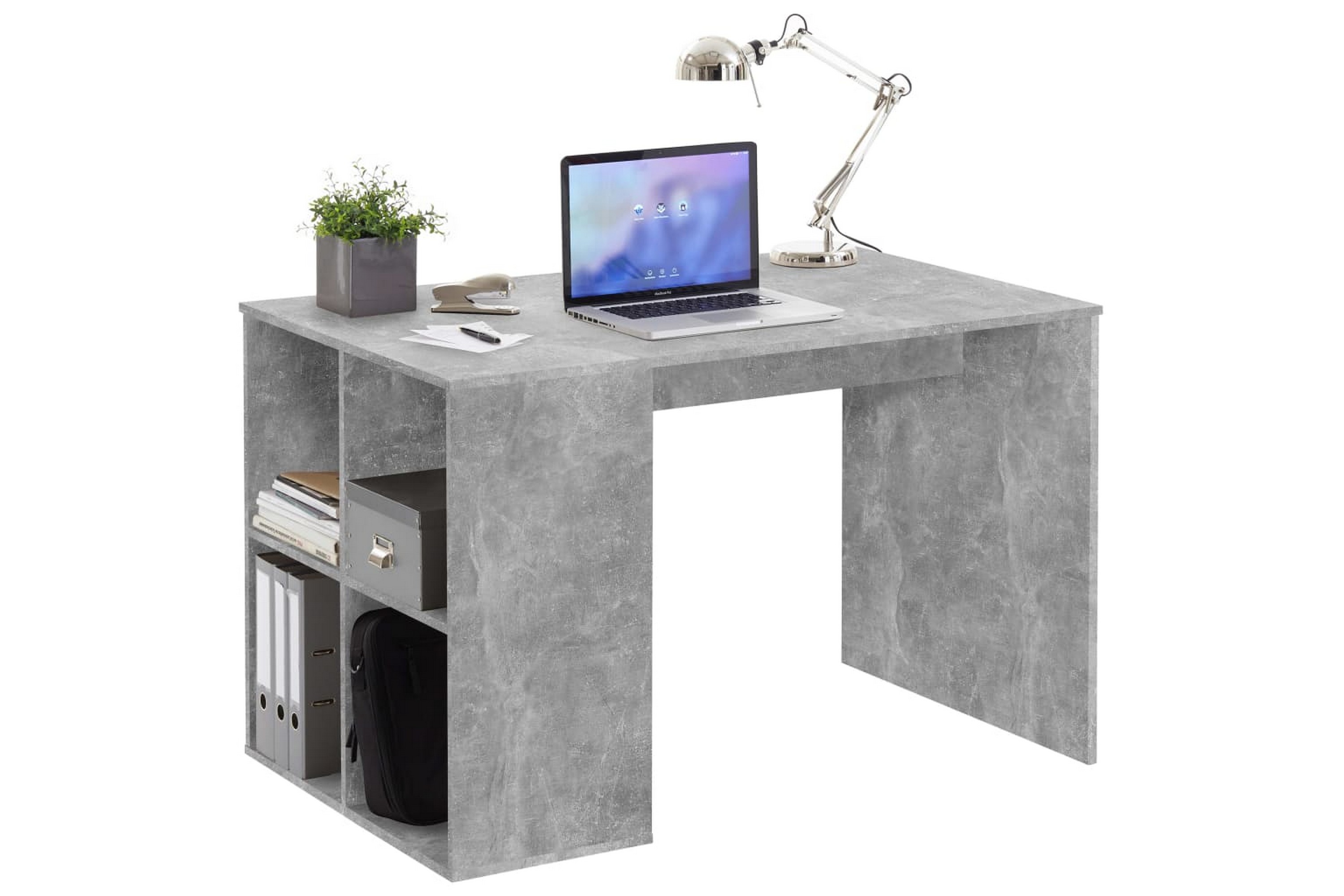 FMD Skrivbord med sidohyllor 117x73x75 cm betong – Grå