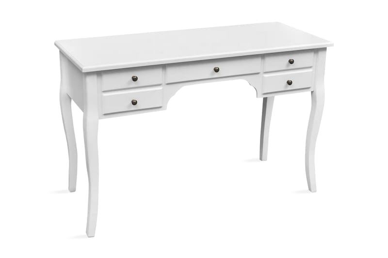 Franskt skrivbord med svängda ben och 5 lådor trä - Vit - Skrivbord - Bord