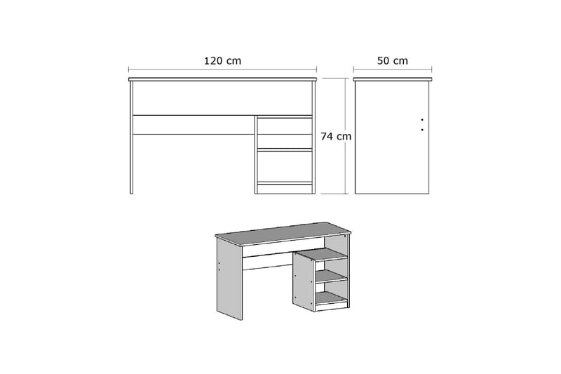 FREDDY Skrivbord 120 cm med Förvaring 2 Hyllor Vit - Vit - Möbler - Hemmakontor - Skrivbord