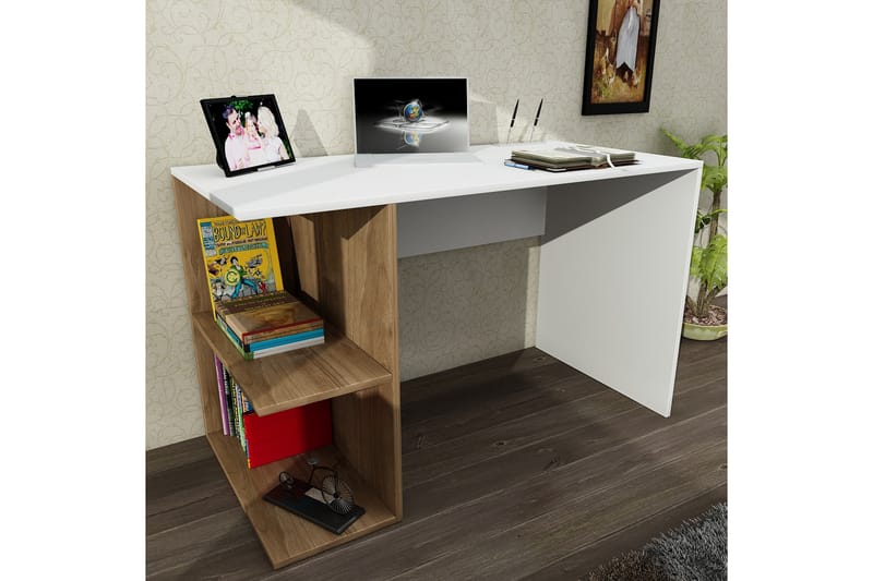 FREDDY Skrivbord 120 cm med Förvaring Hyllor Vit/Valnötsbrun - Vit/Valnöt - Skrivbord - Bord
