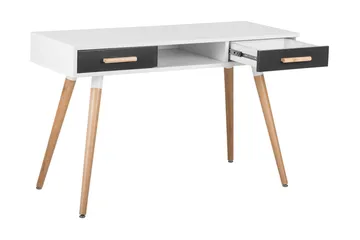 Frisange Skrivbord 120 cm med Förvaring 2 Lådor + Hylla - Vit/Mörkgrå/Brun - Möbler - Hemmakontor - Skrivbord
