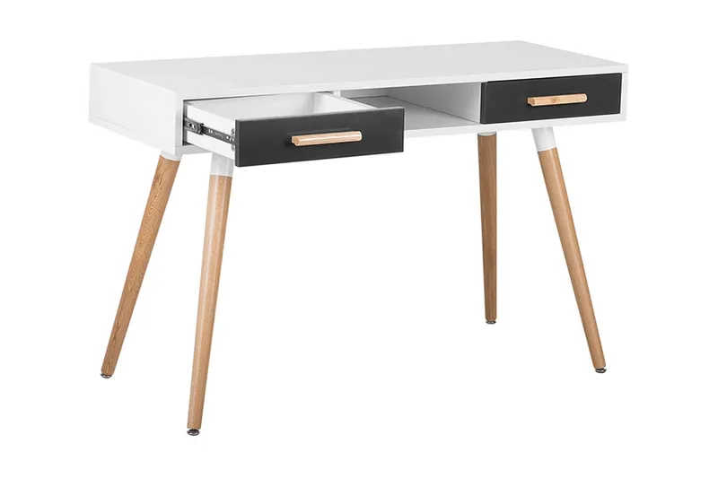 Frisange Skrivbord 120 cm med Förvaring 2 Lådor + Hylla - Vit/Mörkgrå/Brun - Möbler - Hemmakontor - Skrivbord