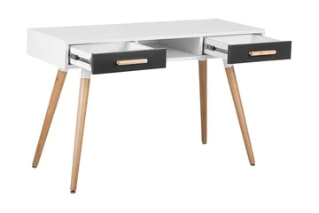 Frisange Skrivbord 120 cm med Förvaring 2 Lådor + Hylla - Vit/Mörkgrå/Brun - Möbler - Hemmakontor - Skrivbord