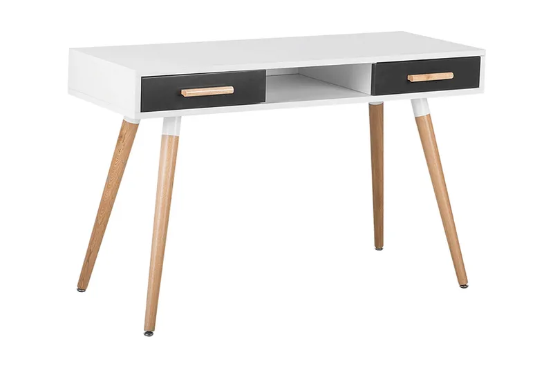 Frisange Skrivbord 120 cm med Förvaring 2 Lådor + Hylla - Vit/Mörkgrå/Brun - Möbler - Hemmakontor - Skrivbord