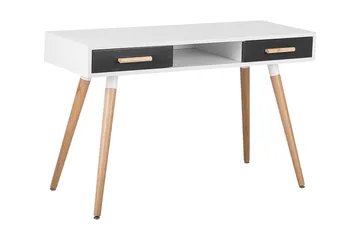 Frisange Skrivbord 120 cm med Förvaring 2 Lådor + Hylla - Vit/Mörkgrå/Brun - Möbler - Hemmakontor - Skrivbord