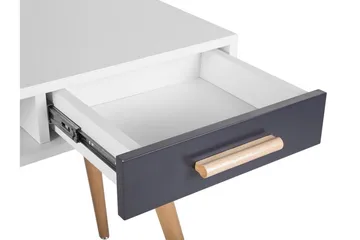 Frisange Skrivbord 120 cm med Förvaring 2 Lådor + Hylla - Vit/Mörkgrå/Brun - Möbler - Hemmakontor - Skrivbord