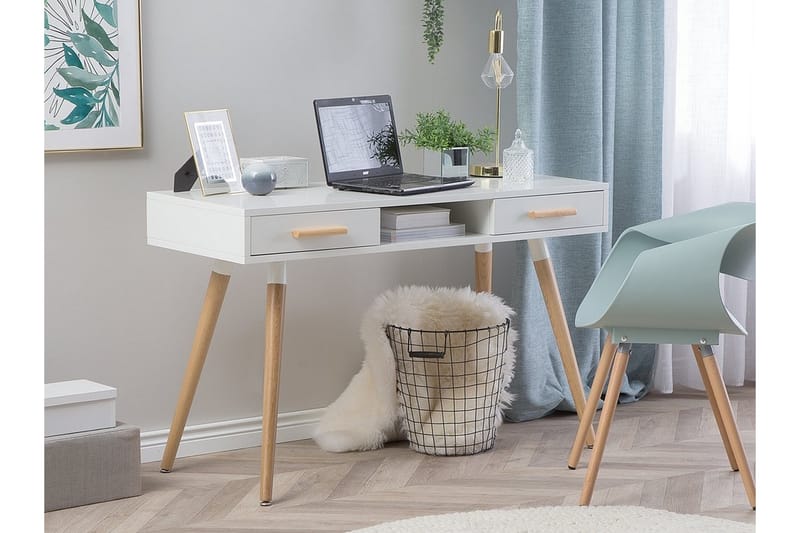 FRISSE Skrivbord 120 cm med Förvaring 2 Lådor+Hylla Vit/Ljus - Möbler - Hemmakontor - Skrivbord