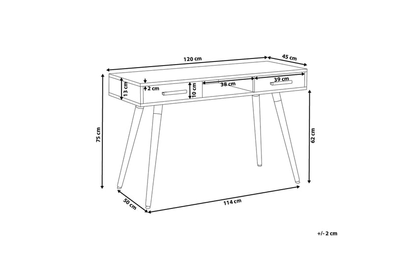 FRISSE Skrivbord 120 cm med Förvaring 2 Lådor+Hylla Vit/Ljus - Skrivbord - Bord