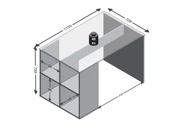 Gent Skrivbord 117 cm med Förvaring Hyllor - Betonggrå - Möbler - Hemmakontor - Skrivbord