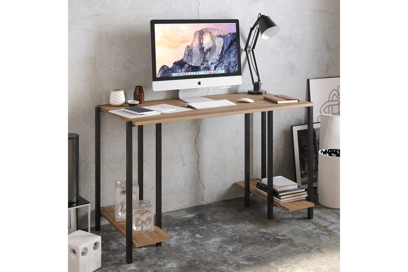 GETTRABO Skrivbord 125 cm med Förvaring 2 Hyllor Natur/Svart - Möbler - Hemmakontor - Skrivbord