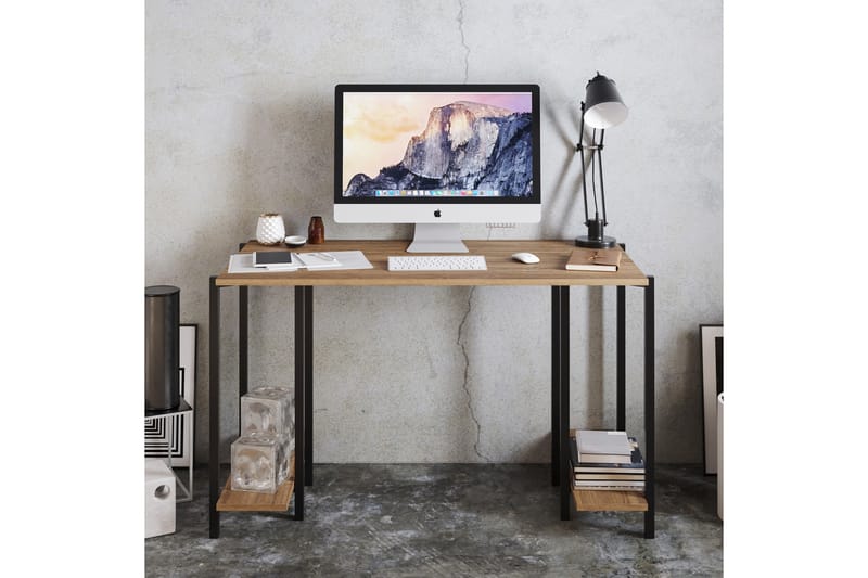 GETTRABO Skrivbord 125 cm med Förvaring 2 Hyllor Natur/Svart - Möbler - Hemmakontor - Skrivbord